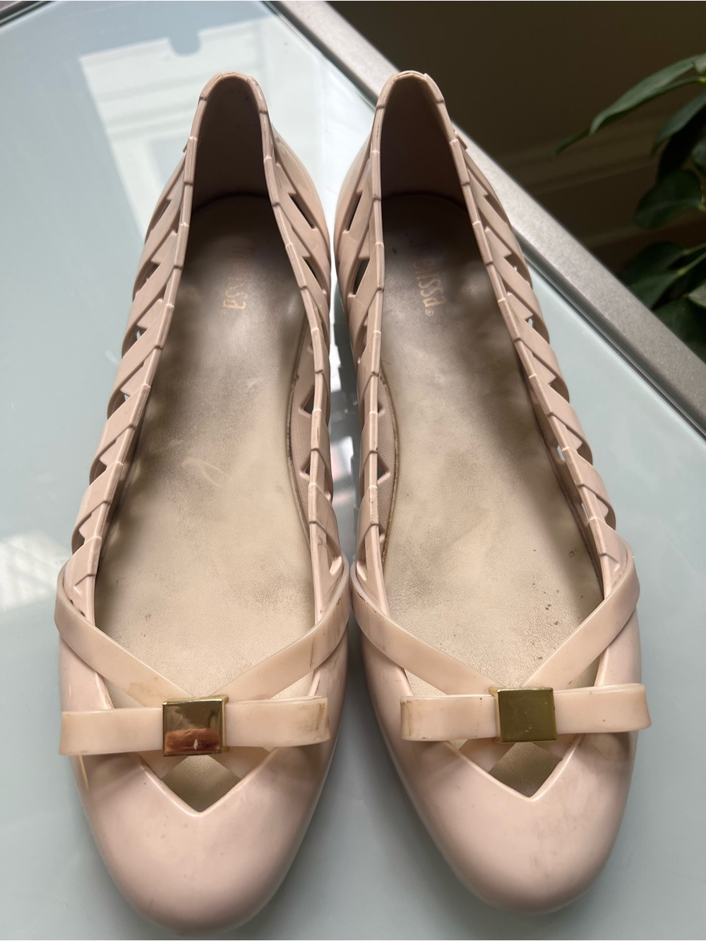 Melissa Pink Ballet Flats with Bow and Gold Accent size 6.5
